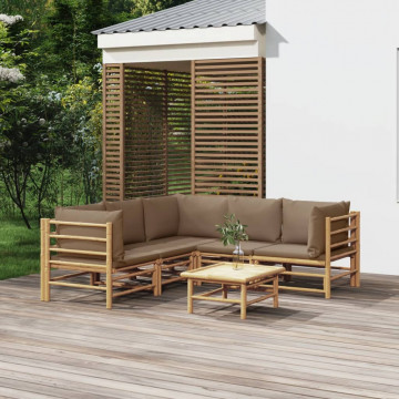 Set mobilier de grădină cu perne gri taupe, 6 piese, bambus - Img 1