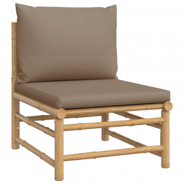 Set mobilier de grădină cu perne gri taupe, 6 piese, bambus - Img 8