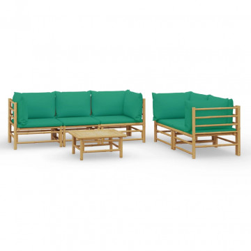 Set mobilier de grădină cu perne verzi, 6 piese, bambus - Img 2
