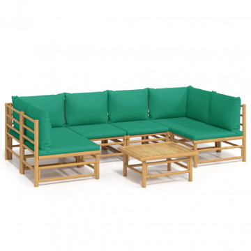 Set mobilier de grădină cu perne verzi, 7 piese, bambus - Img 2