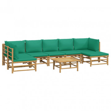 Set mobilier de grădină cu perne verzi, 8 piese, bambus - Img 3