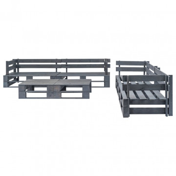 Set mobilier de grădină din paleți, 6 piese, gri, lemn - Img 2