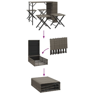 Set mobilier de grădină, pliabil, 5 piese, gri, poliratan - Img 7