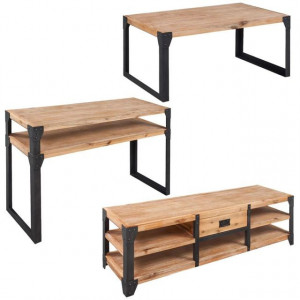 Set mobilier de sufragerie, 3 piese, lemn masiv de acacia - Img 2