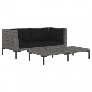 Set mobilier grădină,3 piese,gri închis,poliratan semi-rotund - Img 2
