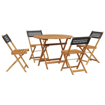 Set mobilier grădină, 5 piese, negru, poliratan și lemn masiv - Img 2
