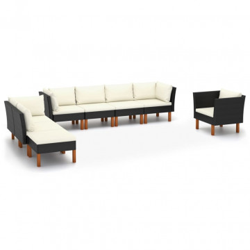 Set mobilier grădină 8 piese negru poliratan/lemn de eucalipt - Img 1
