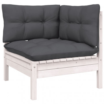 Set mobilier grădină cu perne, 10 piese, alb, lemn masiv pin - Img 5
