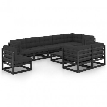 Set mobilier grădină cu perne, 10 piese, lemn masiv pin - Img 2