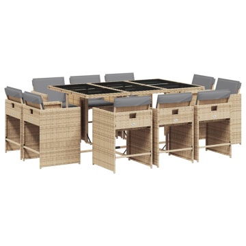 Set mobilier grădină cu perne, 11 piese bej combinat poliratan - Img 2