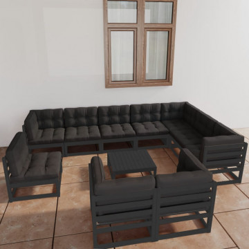 Set mobilier grădină cu perne, 11 piese, lemn masiv de pin - Img 1