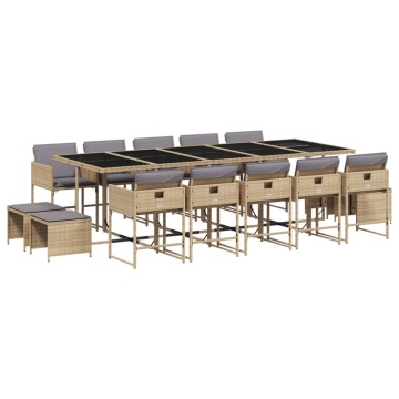 Set mobilier grădină cu perne, 15 piese, bej combinat poliratan - Img 2