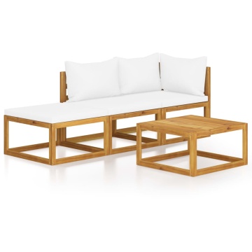 Set mobilier grădină cu perne, 4 piese, crem, lemn masiv acacia - Img 2