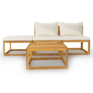 Set mobilier grădină cu perne, 4 piese, crem, lemn masiv acacia - Img 3