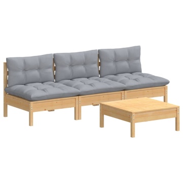 Set mobilier grădină cu perne, 4 piese, gri, lemn de pin - Img 3