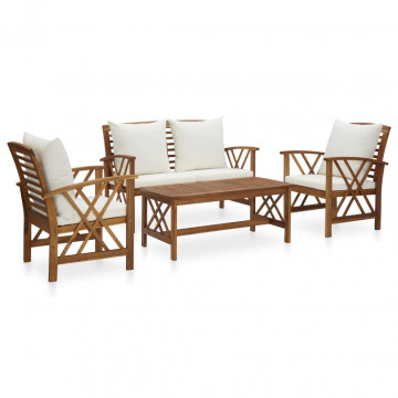 Set mobilier grădină cu perne, 4 piese, lemn masiv de acacia - Img 1