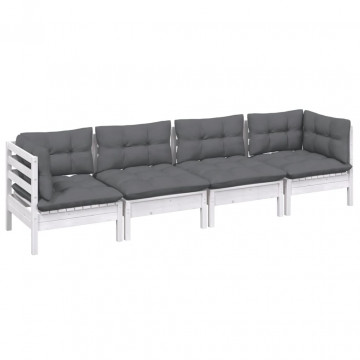 Set mobilier grădină cu perne, 4 piese, lemn masiv de pin - Img 3