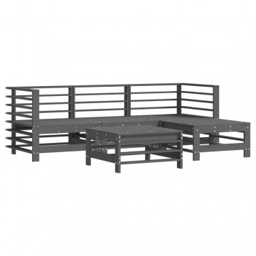 Set mobilier grădină cu perne, 5 piese, gri, lemn masiv - Img 3