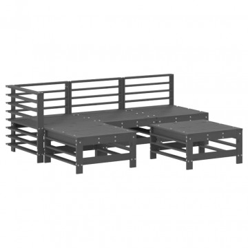 Set mobilier grădină cu perne, 5 piese, gri, lemn masiv - Img 3