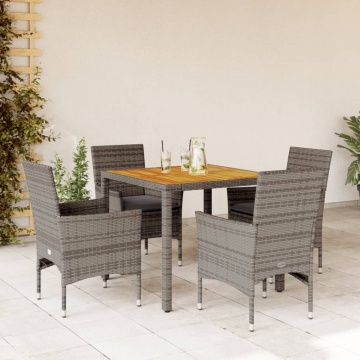 Set mobilier grădină cu perne 5 piese gri poliratan/lemn acacia - Img 1