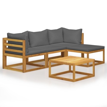 Set mobilier grădină cu perne, 5 piese, lemn masiv acacia - Img 1