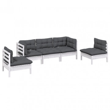 Set mobilier grădină cu perne, 5 piese, lemn masiv de pin - Img 3