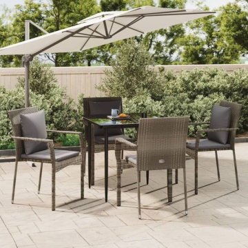 Set mobilier grădină cu perne, 5 piese, negru și gri, poliratan - Img 1