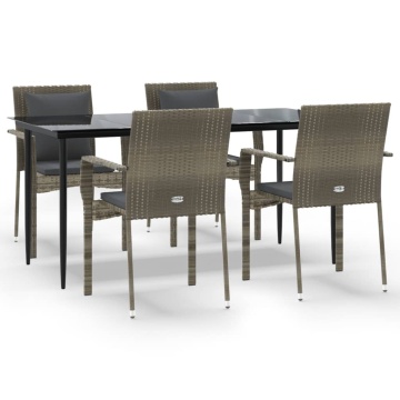 Set mobilier grădină cu perne, 5 piese, negru și gri, poliratan - Img 2