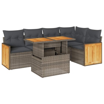 Set mobilier grădină cu perne 6 piese gri poliratan/lemn acacia - Img 2