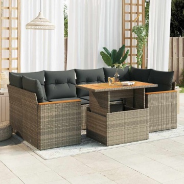 Set mobilier grădină cu perne 6 piese gri poliratan/lemn acacia - Img 1