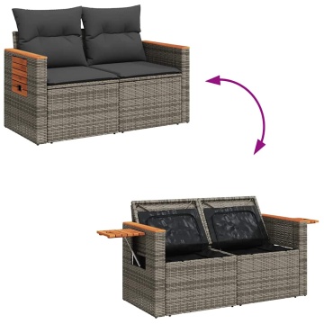 Set mobilier grădină cu perne 6 piese gri poliratan/lemn acacia - Img 7