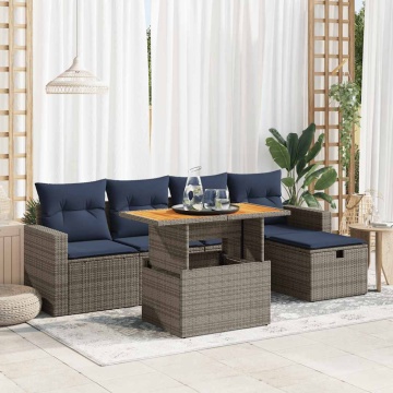 Set mobilier grădină cu perne 6 piese gri poliratan/lemn acacia - Img 1