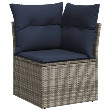 Set mobilier grădină cu perne 6 piese gri poliratan/lemn acacia - Img 4