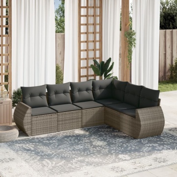 Set mobilier grădină cu perne, 6 piese, gri, poliratan - Img 1