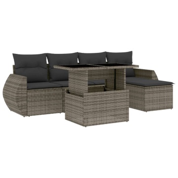 Set mobilier grădină cu perne, 6 piese, gri, poliratan - Img 2
