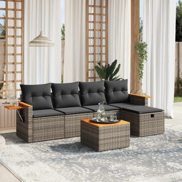 Set mobilier grădină cu perne, 6 piese, gri, poliratan - Img 1