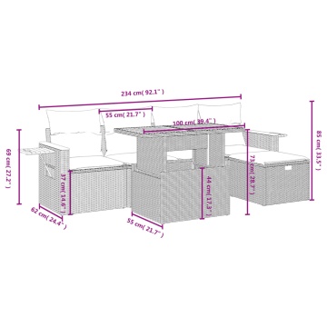 Set mobilier grădină cu perne, 6 piese, gri, poliratan - Img 4