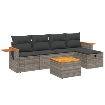 Set mobilier grădină cu perne, 6 piese, gri, poliratan - Img 2
