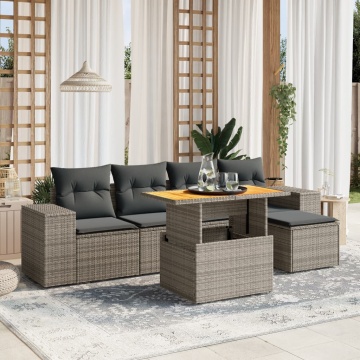 Set mobilier grădină cu perne, 6 piese, gri, poliratan - Img 1