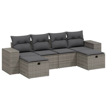 Set mobilier grădină cu perne, 6 piese, gri, poliratan - Img 2