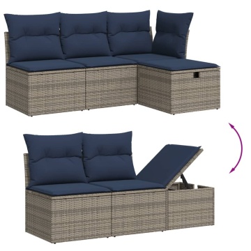 Set mobilier grădină cu perne, 6 piese, gri, poliratan - Img 3