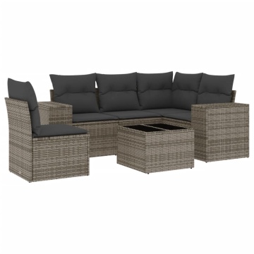 Set mobilier grădină cu perne, 6 piese, gri, poliratan - Img 2