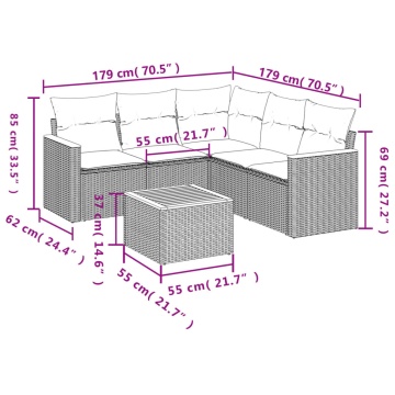 Set mobilier grădină cu perne, 6 piese, gri, poliratan - Img 3