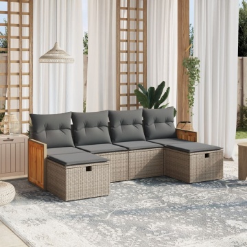 Set mobilier grădină cu perne, 6 piese, gri, poliratan - Img 1