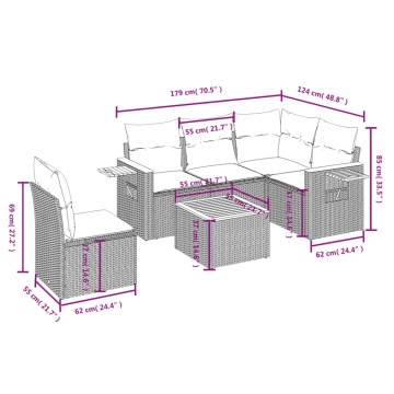 Set mobilier grădină cu perne, 6 piese, gri, poliratan - Img 3