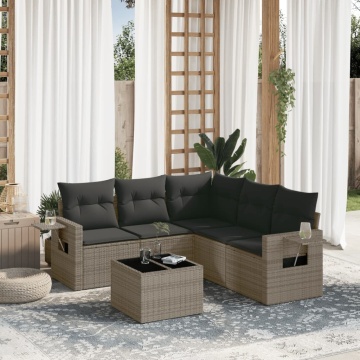 Set mobilier grădină cu perne, 6 piese, gri, poliratan - Img 1