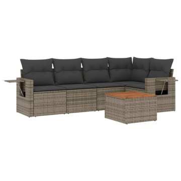 Set mobilier grădină cu perne, 6 piese, gri, poliratan - Img 2
