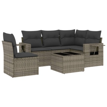 Set mobilier grădină cu perne, 6 piese, gri, poliratan - Img 2