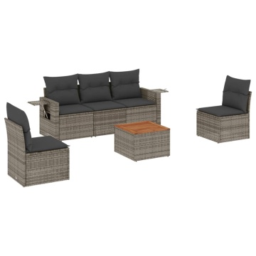 Set mobilier grădină cu perne, 6 piese, gri, poliratan - Img 2