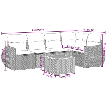Set mobilier grădină cu perne, 6 piese, gri, poliratan - Img 7